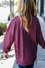 Weekend Ready Burgundy Brushed Mélange Mock Neck Sweater