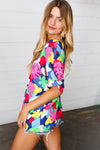 Navy & Magenta Tropical Print Woven Top