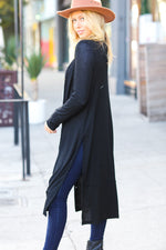 Walk The Walk Black Ribbed Longline Cardigan