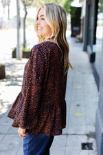 Navy & Rust Leopard Woven Babydoll Top