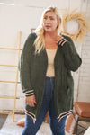 Forest Green Chenille Velvet Open Pocket Cardigan