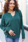 Lock Eyes Hunter Green Notched Neck With Patch Oversized Sweater