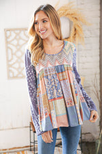 Lavender Hacci Chevron Patchwork Babydoll Top