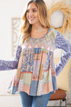 Lavender Hacci Chevron Patchwork Babydoll Top