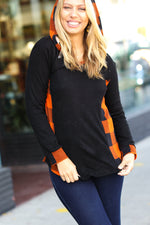 Black & Rust Plaid Hacci Knit Hoodie