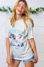 LT Grey Distressed Free Bird Graphic Knit Tee