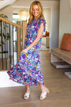 Just A Dream Navy Floral Smocked Ruffle Sleeve Maxi Dress