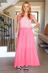 More Than Lovely Coral Floral Embroidery Dot Maxi Dress