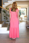 More Than Lovely Coral Floral Embroidery Dot Maxi Dress