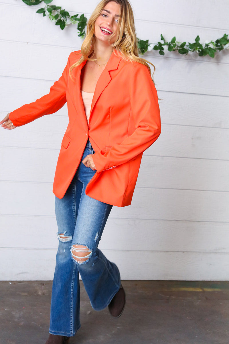 Coral Notched Lapel Lined Blazer