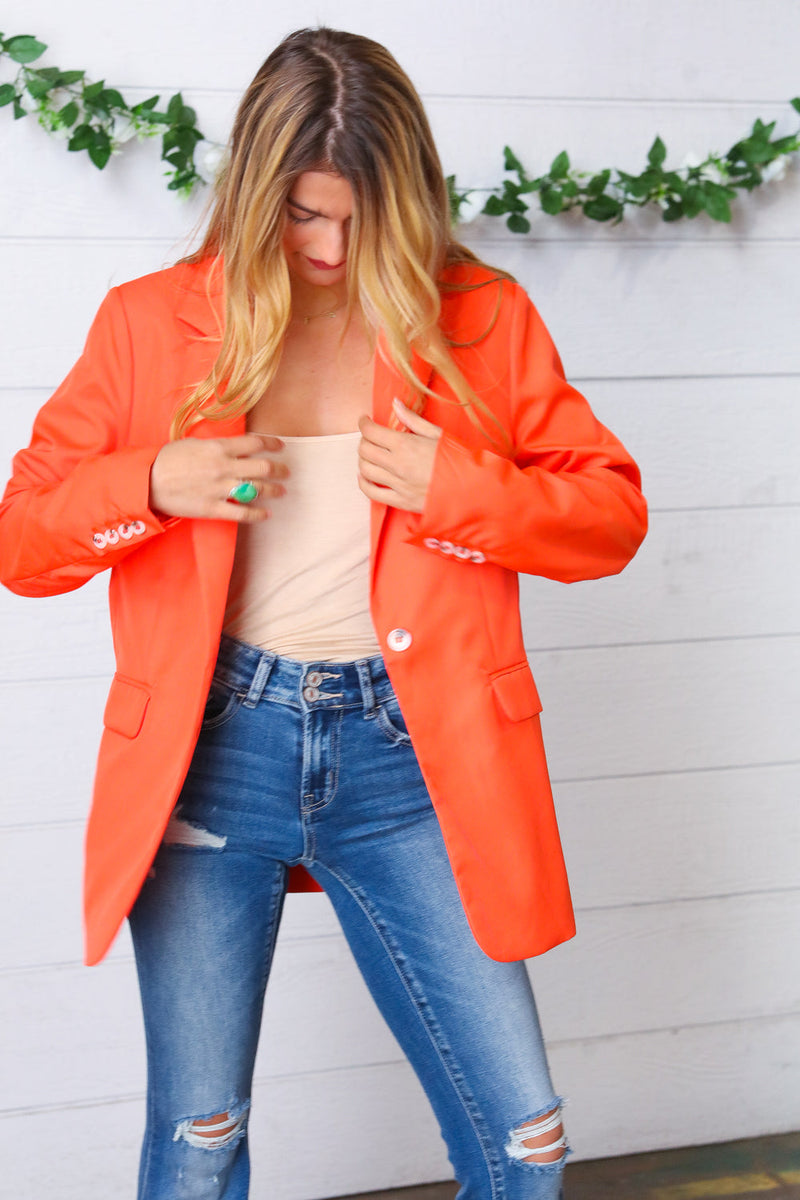 Coral Notched Lapel Lined Blazer