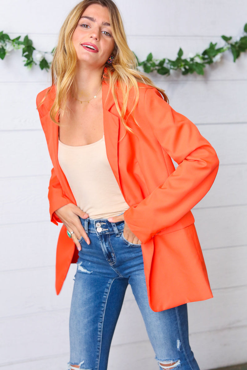 Coral Notched Lapel Lined Blazer