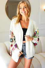 Easy Living Multicolor Hand Crochet Floral Loose Knit Cardigan