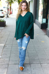 Casual Chic Hunter Green Oversized V Neck Rib Knit Sweater