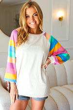 Just For You Rainbow Bubble Sleeve Terry Raglan Top