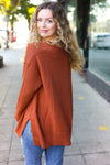 Casual Chic Rust Oversized V Neck Rib Knit Sweater