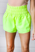 Neon Yellow Smocked Waistband Work Out Shorts