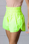 Neon Yellow Smocked Waistband Work Out Shorts