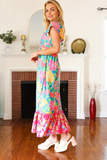 Vacay Vibes Blue Floral Print Sweetheart Twisted Neckline Maxi Dress