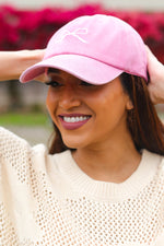 Pink Embroidered Bow Baseball Cap