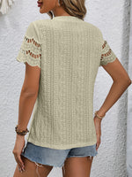 Full Size Eyelet Round Neck Short Sleeve Top