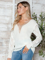 Openwork V-Neck Long Sleeve Sweater