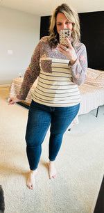 Seny Leopard Floral Stripe Top