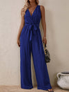 Tied Surplice Sleeveless Wide Leg Jumpsuit