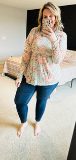 Sage Floral Babydoll Top