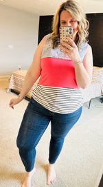 Floral Color Block Lace Detail Tank