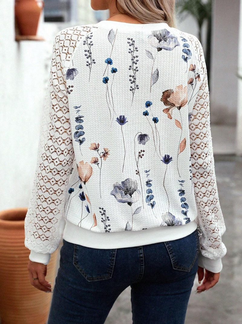 Printed Round Neck Long Sleeve Top