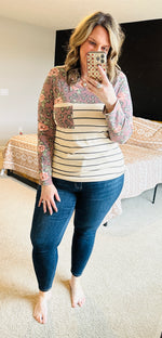 Seny Leopard Floral Stripe Top