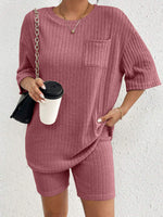 Ribbed Round Neck Top and Shorts Set