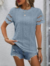 Full Size Eyelet Round Neck Short Sleeve Top