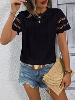 Full Size Eyelet Round Neck Short Sleeve Top