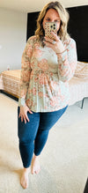 Sage Floral Babydoll Top