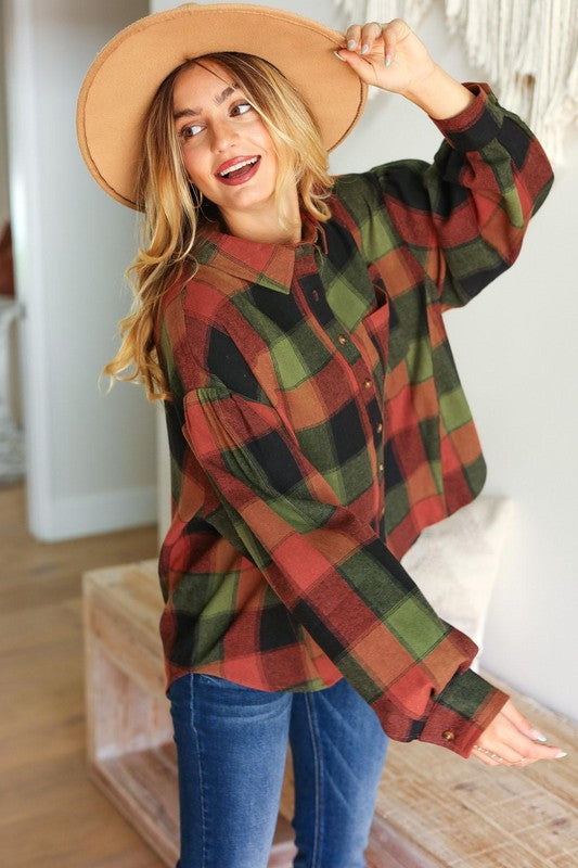 Rock'n Plaid Olive & Rust Button Down Oversized Shirt