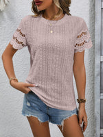 Full Size Eyelet Round Neck Short Sleeve Top