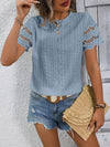 Full Size Eyelet Round Neck Short Sleeve Top