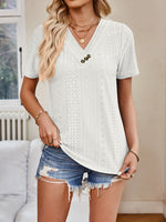 Eyelet V-Neck Short Sleeve Top