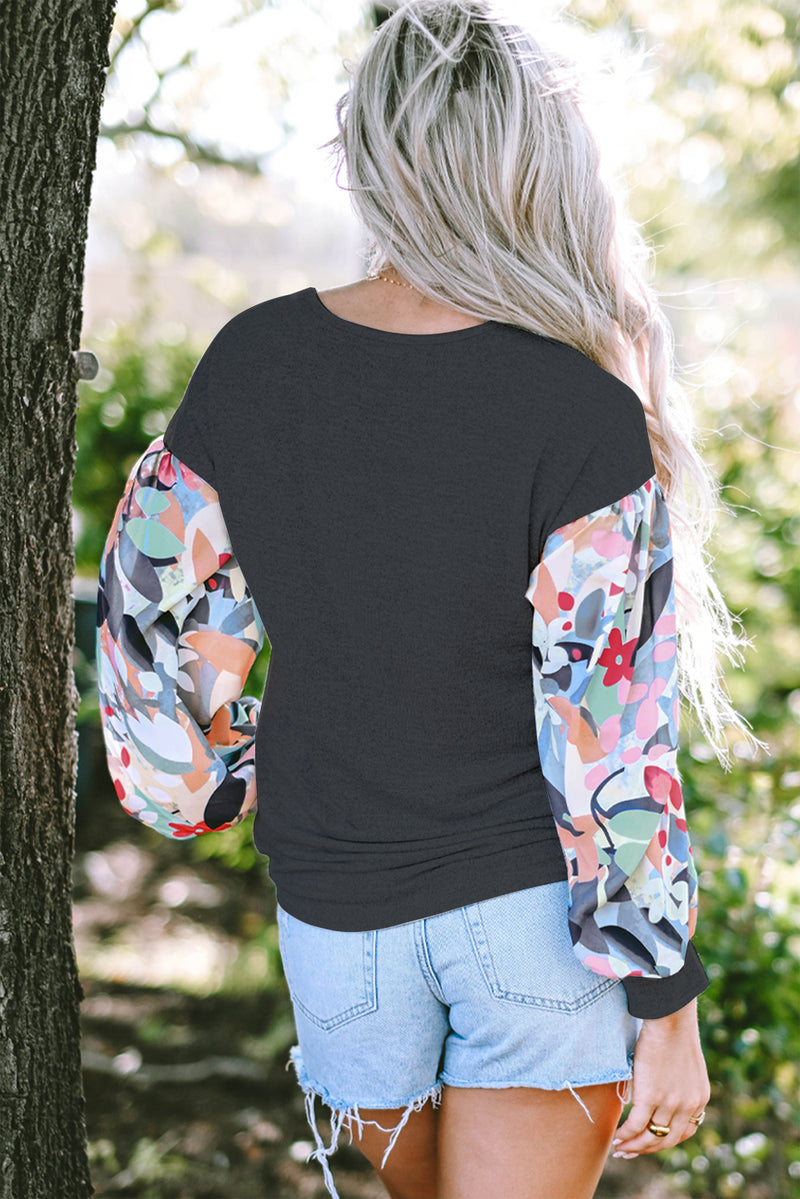 Printed V-Neck Long Sleeve Blouse