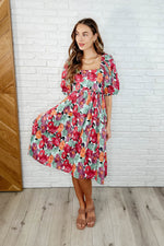 Dewdrop Blooms Puff Sleeve Floral Dress