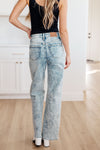 Judy Blue Dory High Waist Mineral Wash Raw Hem Wide Leg Jeans