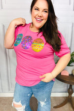 Turn Heads Hot Pink Sequin Easter Egg Terry Top