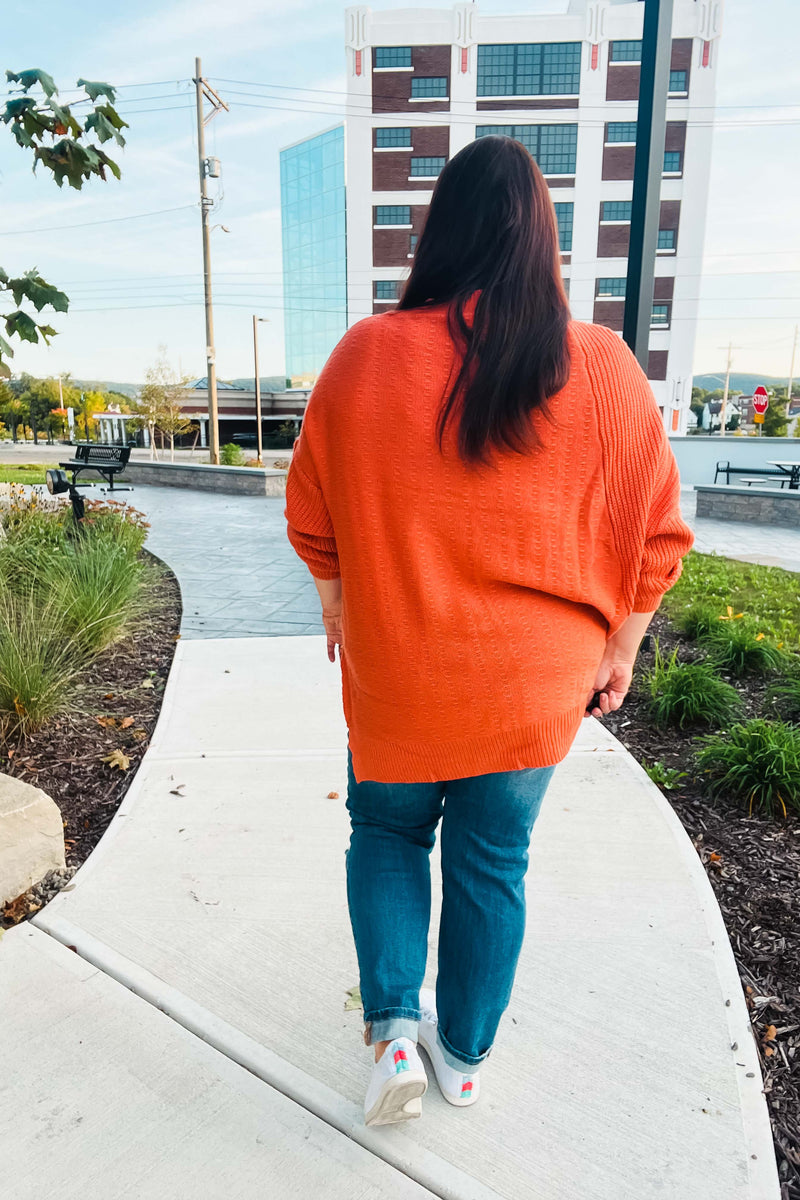 Autumn Vibes Pumpkin Asymmetrical Knit Sweater