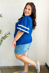 Stand Out Blue "TOUCHDOWN" Sequin Bubble Sleeve Game Day Top