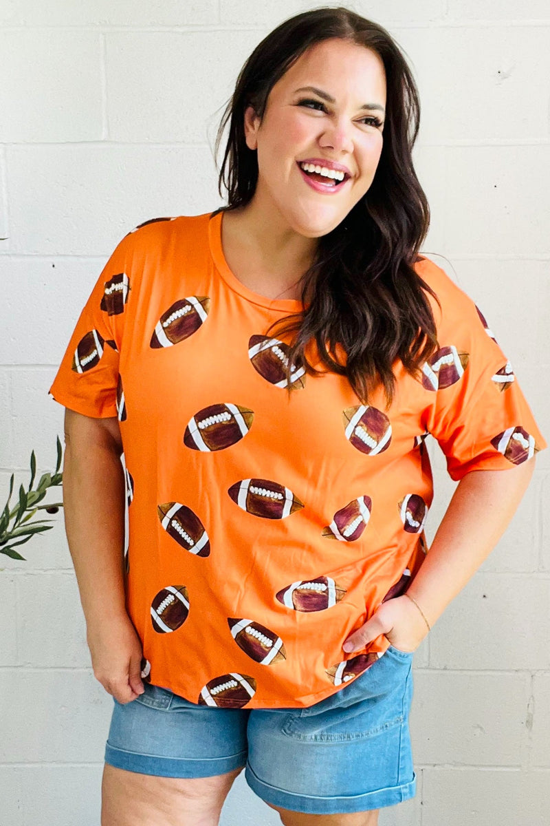 Game Day Orange Football Print Knit Top