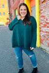 Casual Chic Hunter Green Oversized V Neck Rib Knit Sweater