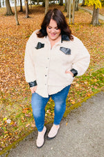 Feeling Bold Ivory Sherpa Fleece Faux Leather Jacket