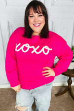 Love In the Air Fuchsia "Xoxo" Embroidered Sweater